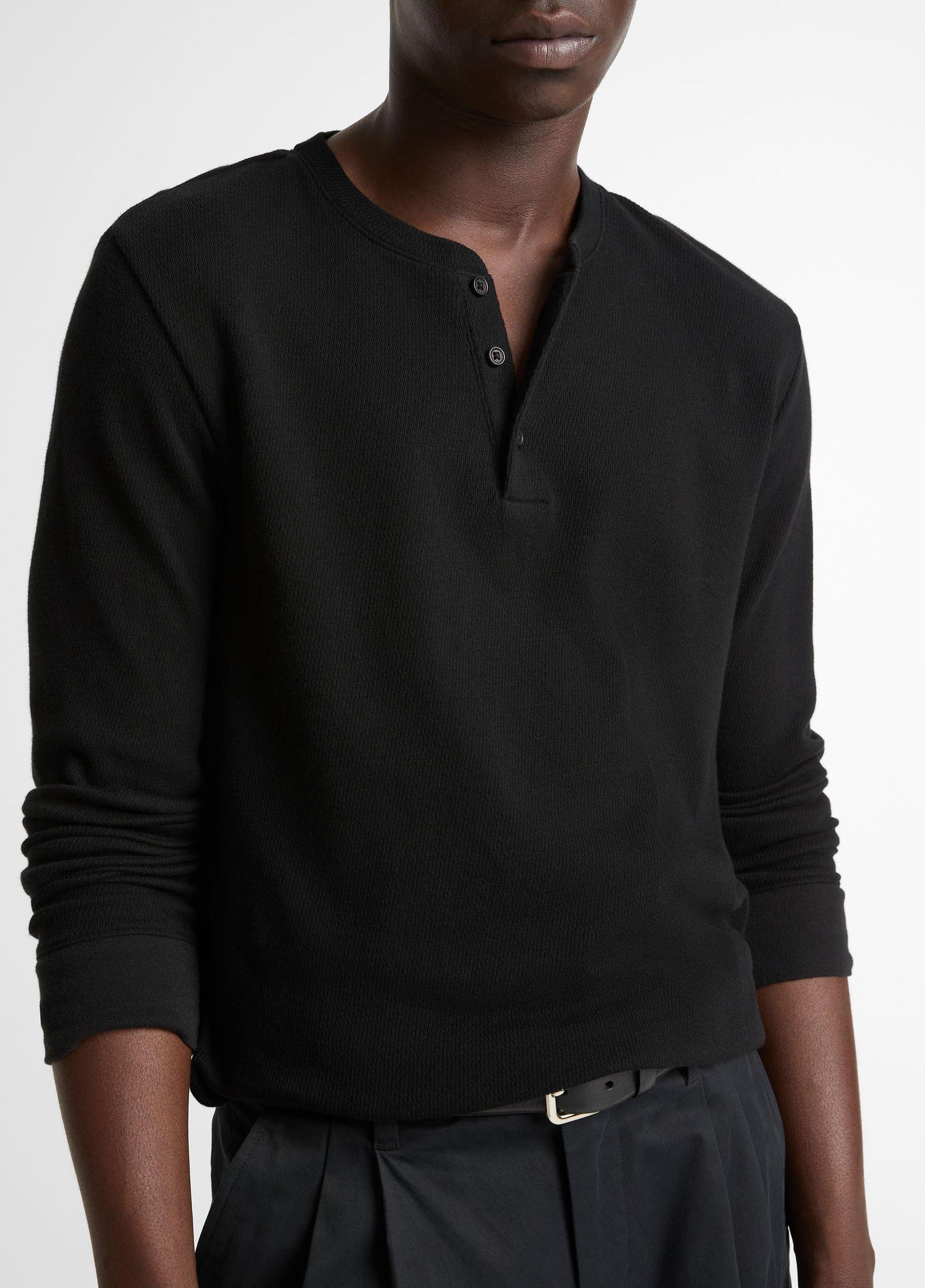 Jacquard-Rib Cotton Henley Product Image