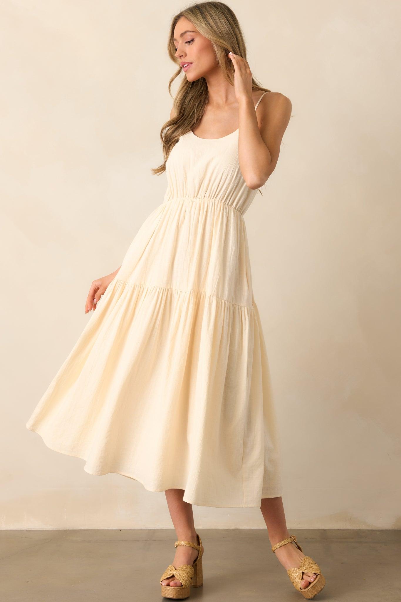 Everything & More Natural Cotton Crochet Bodice Midi Dress Product Image