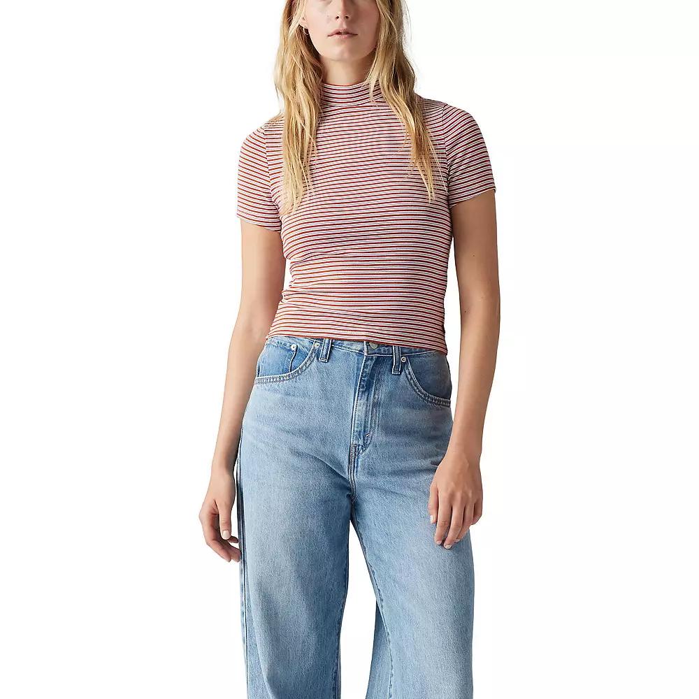 Women's Levi's® Effortless Short Sleeve Mock Neck Tee, Size: XL, Tumeric Stripe Red Product Image