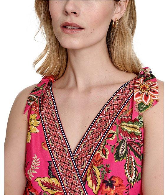 Eliza J V-neck Bow Shoulder Floral Print Smocked Waist Midi Dress Product Image