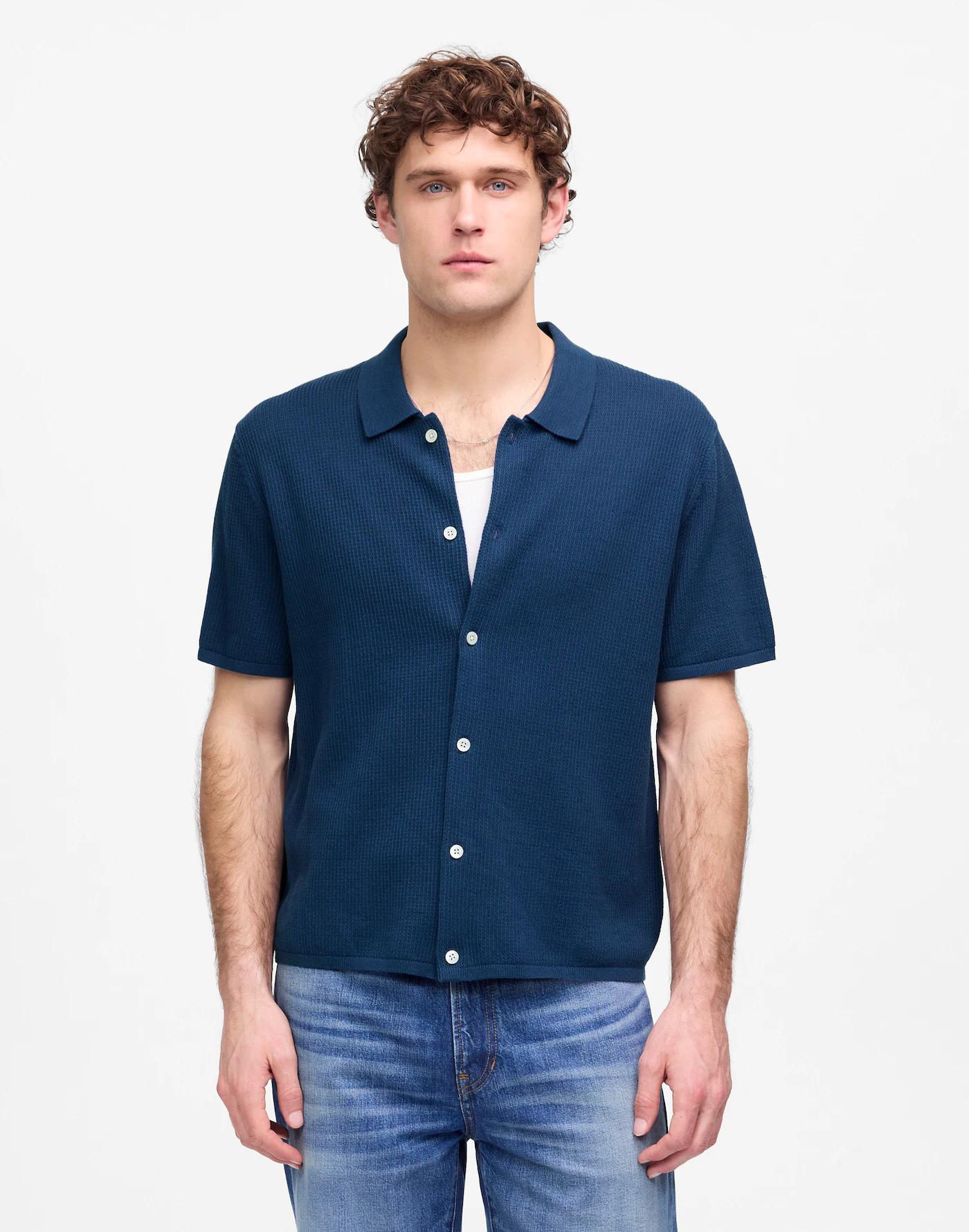 Tuck-Stitch Button-Up Sweater Polo Product Image