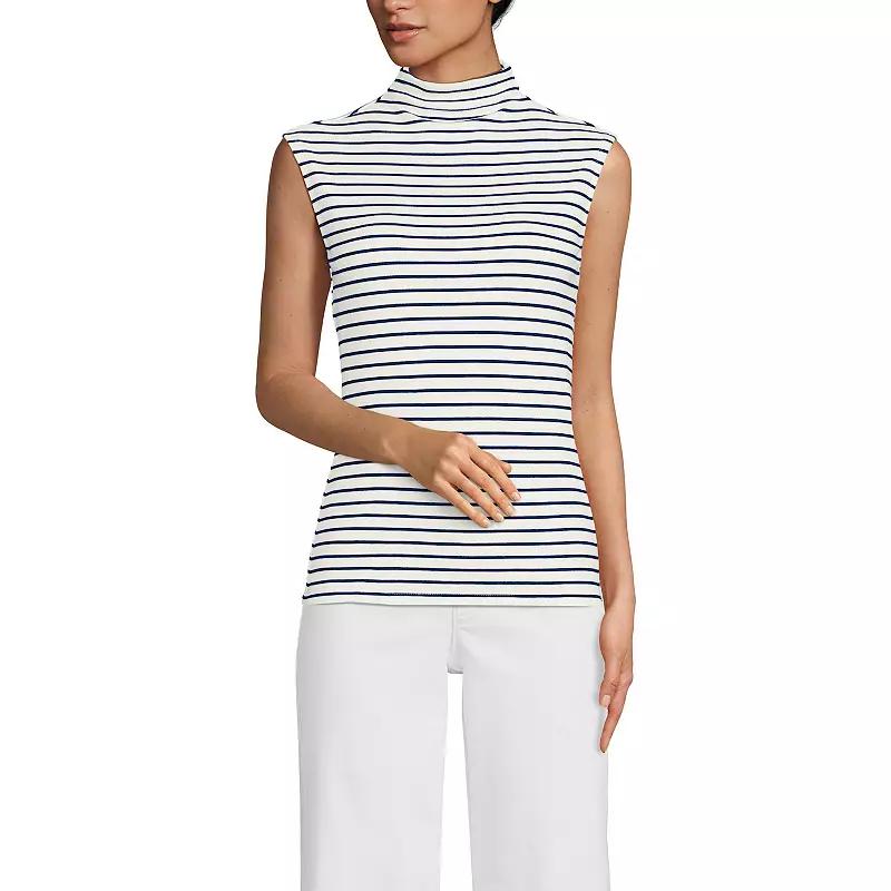 Womens Lands' End Sleeve Drapey Ribbed Fitted Funnel Neck Tank Top, Women's,  Product Image