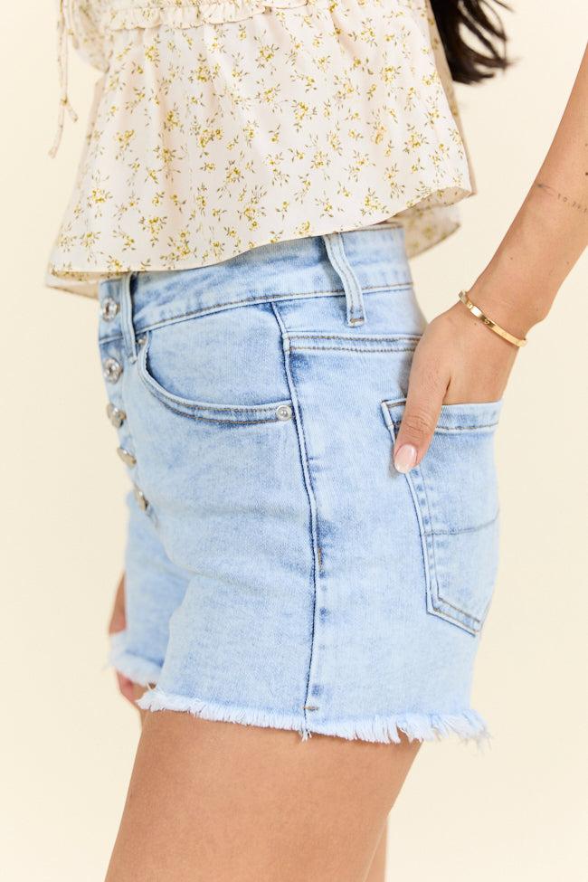 My Favorite Light Wash Button Fly Denim Shorts Product Image