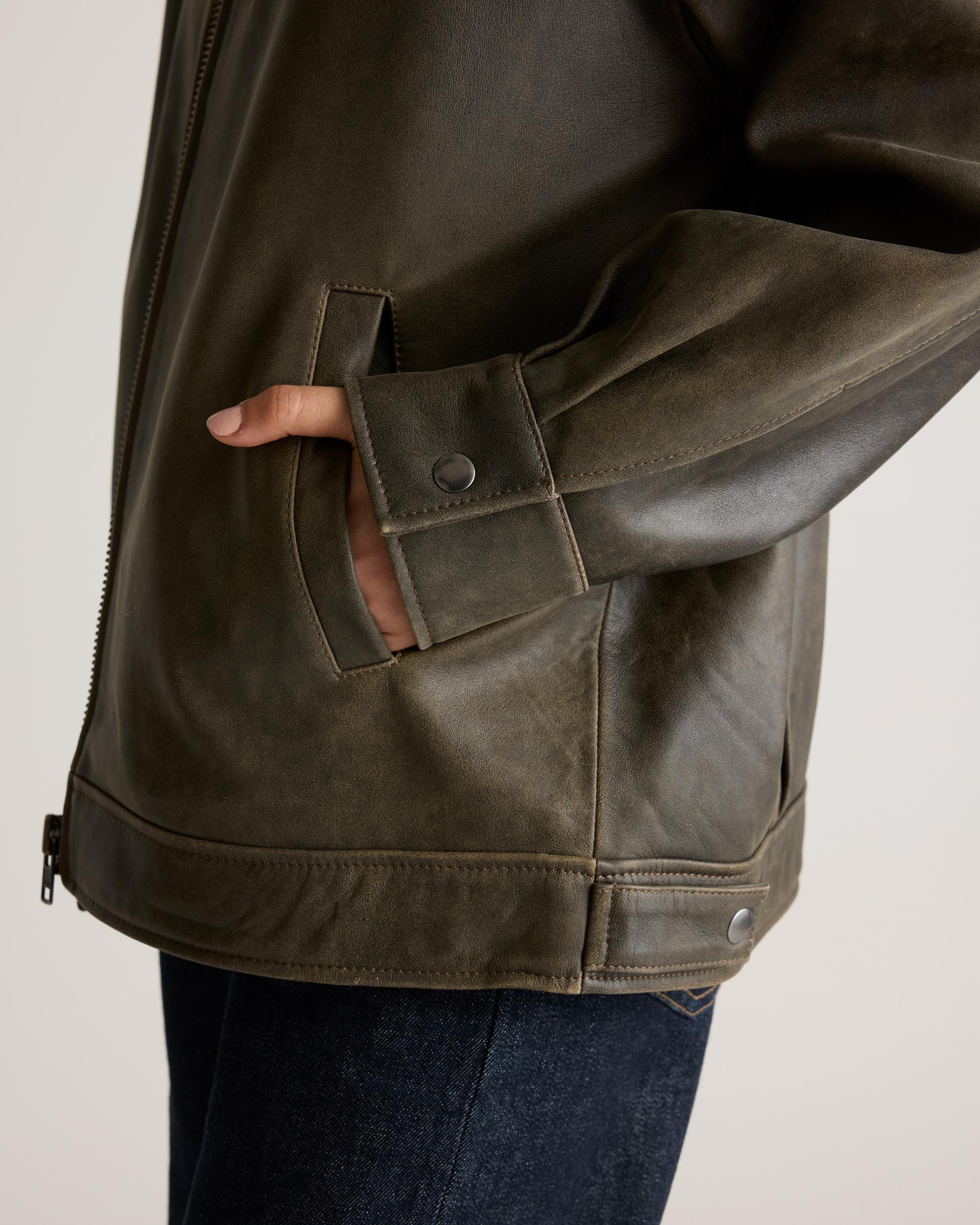 Quince | Women's Oversized Bomber Jacket Size XS, Leather Product Image