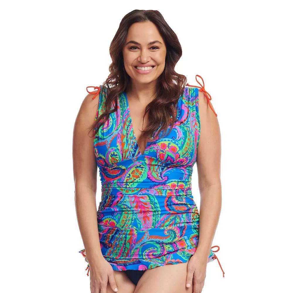 Plus Size Mazu Polka Dot Convertible Length Tankini Swim Top, Women's, Size: 22 W, Blue Paisley Product Image