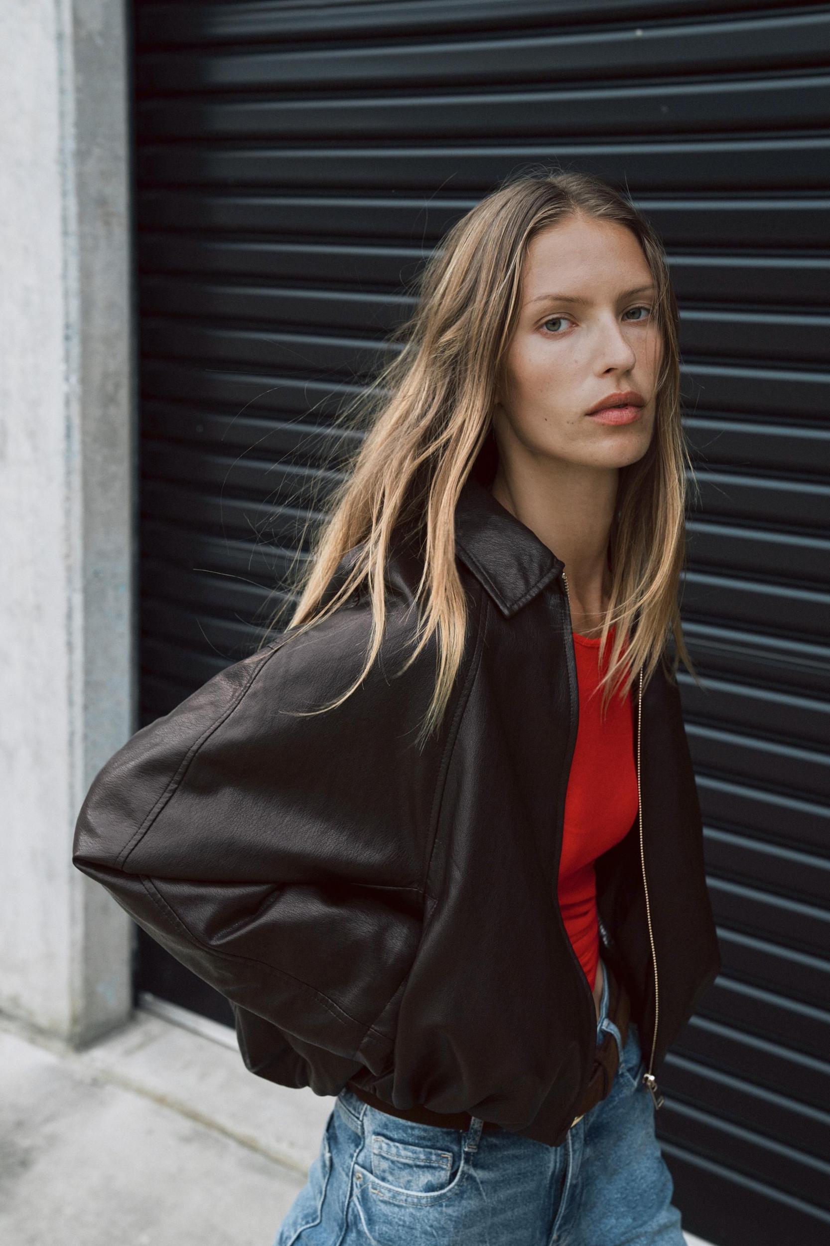 FAUX LEATHER BOMBER JACKET Product Image