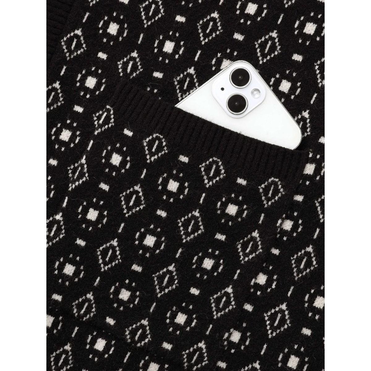 Plus Size Supersoft Essentials Geometric Jacquard Drop Shoulder Cardigan Black Women Casual Loose Long Sleeve Everyday Cardigans BloomChic 12/L Product Image