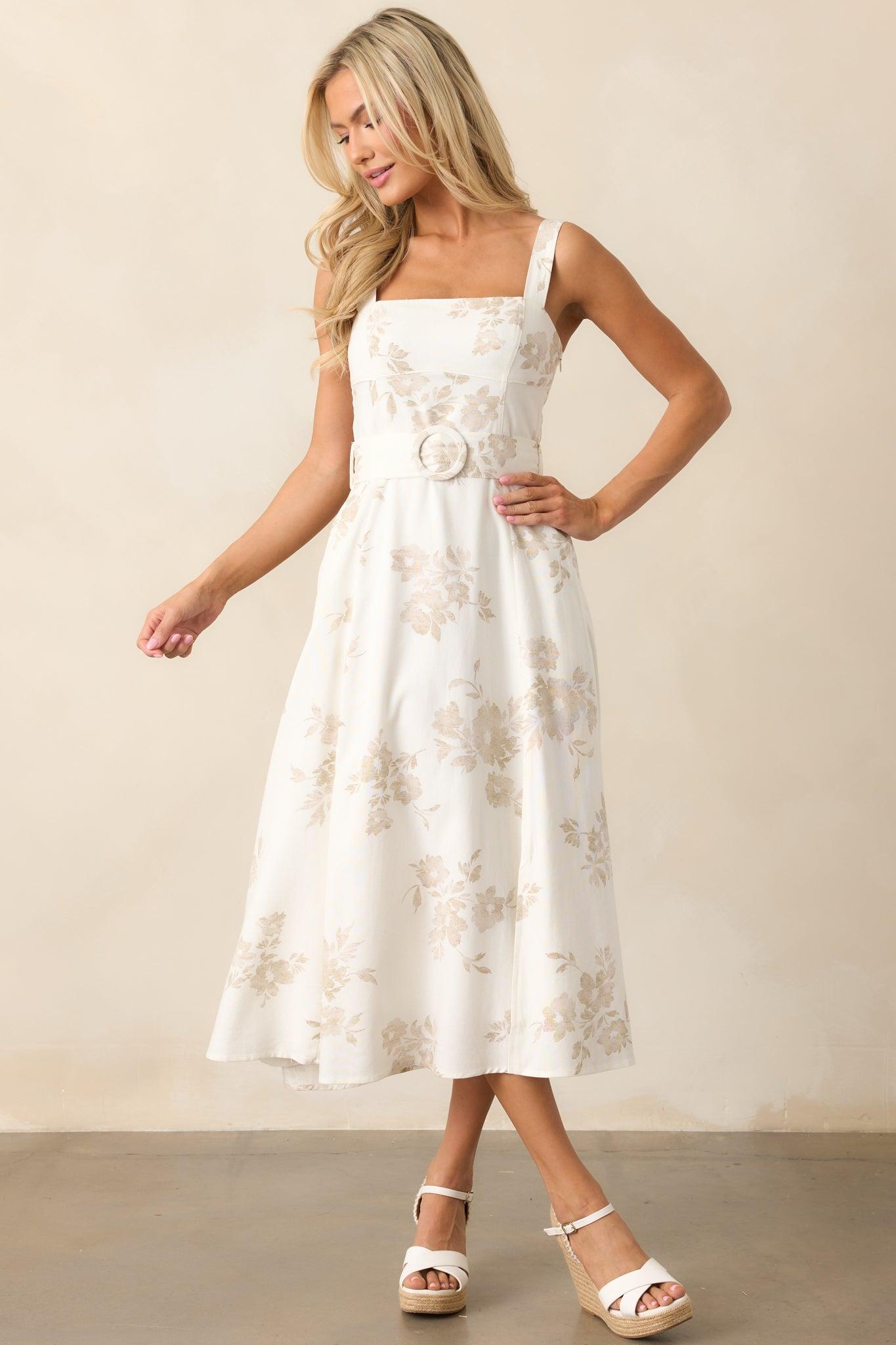 Drift Away Ivory Floral Midi Dress Product Image