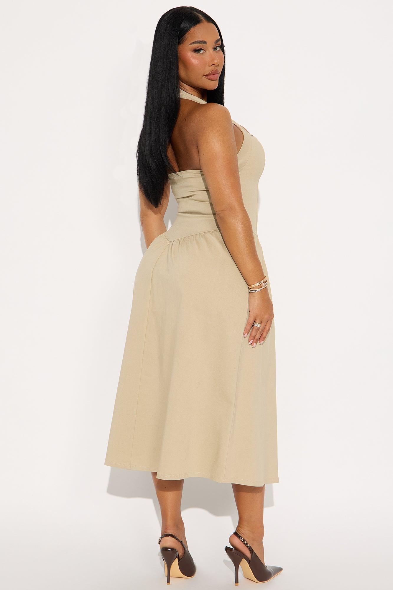 Phoebe Halter Ponte Midi Dress - Taupe Female Product Image
