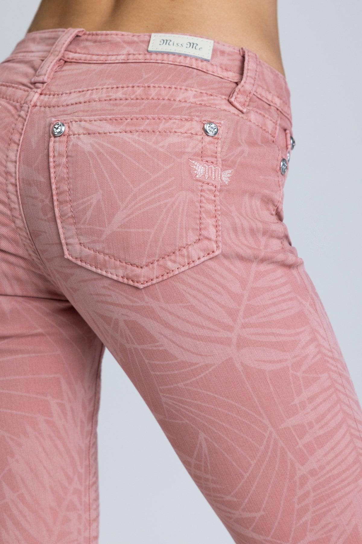 Coral Leaves Skinny Jeans Product Image