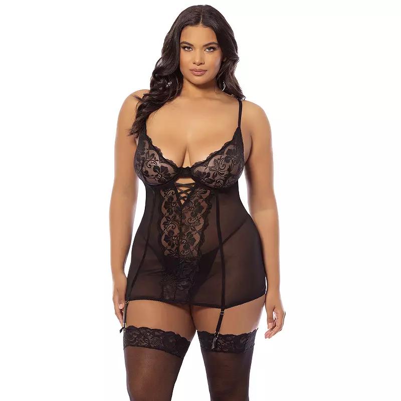 Plus Size Oh La La Cheri Kehani Babydoll Chemise - 70-11547X, Women's, Size: 1XL-2XL, Black Product Image