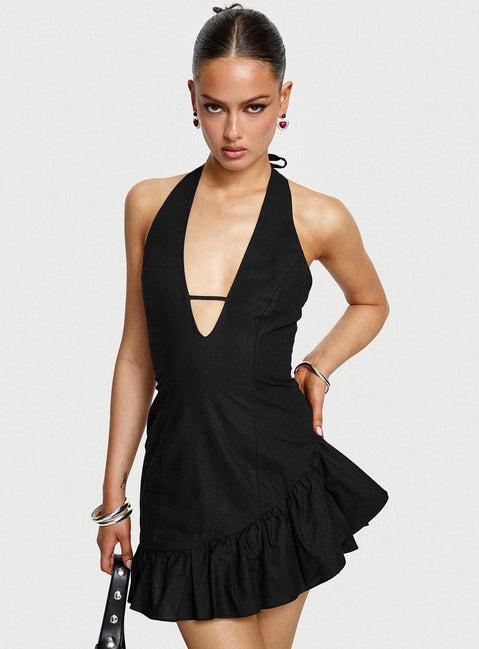 Solistaire Halter Mini Dress Black Product Image