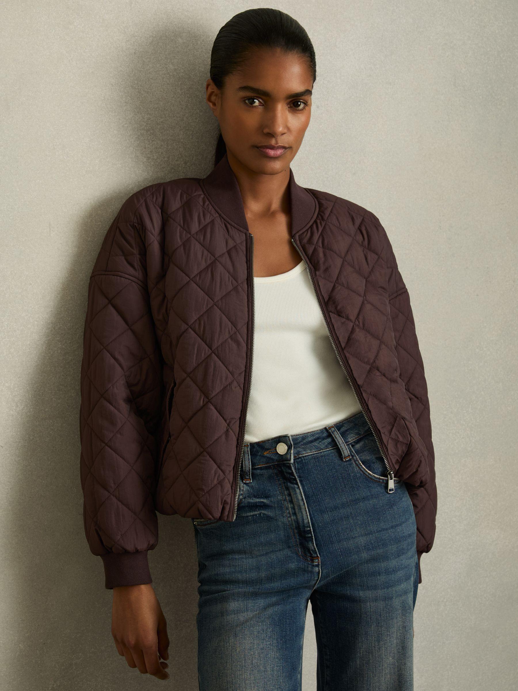 Quilted Printed Bomber Jacket in Burgundy Product Image