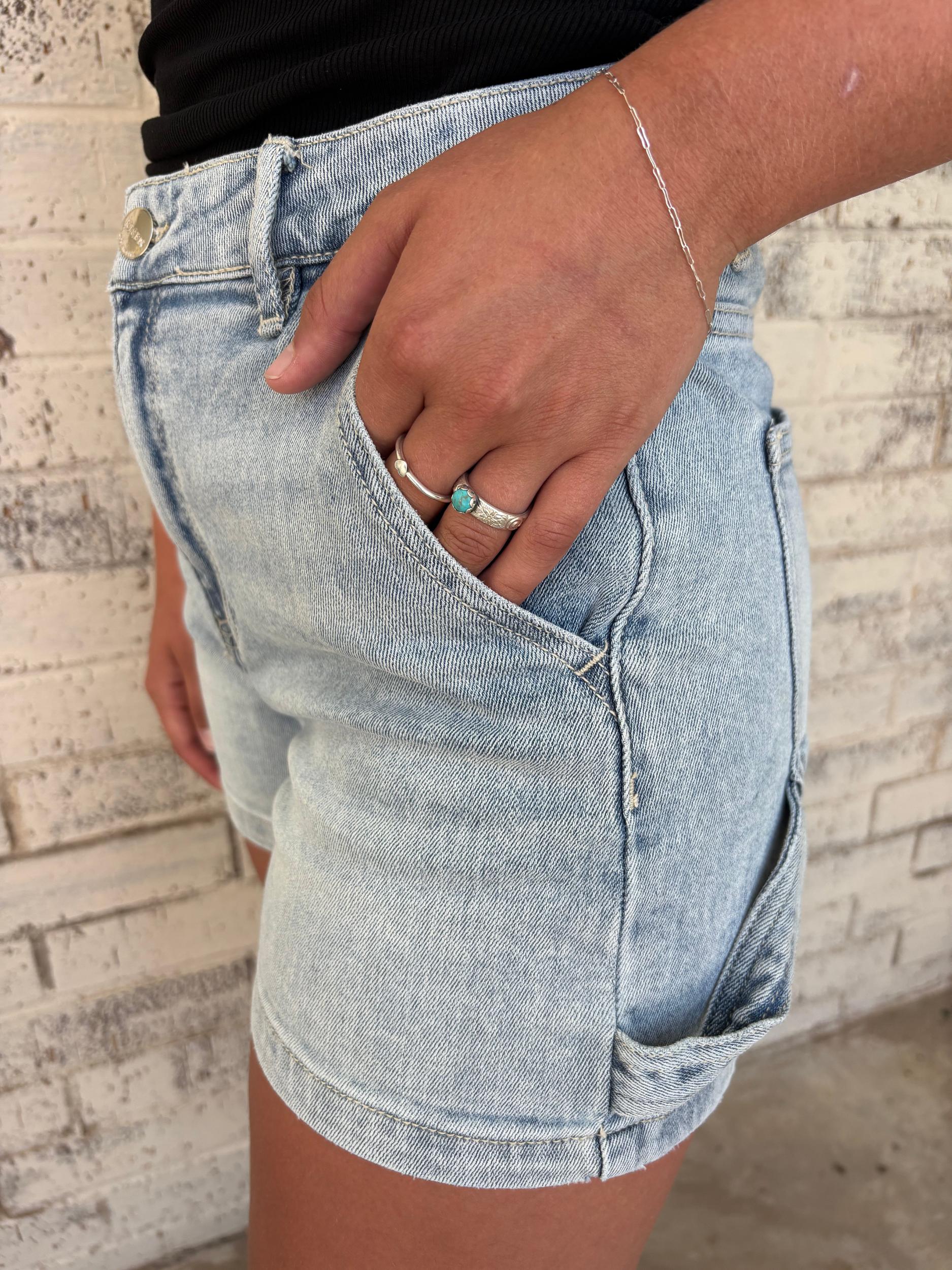 Risen High Rise Light Wash Shorts* Product Image