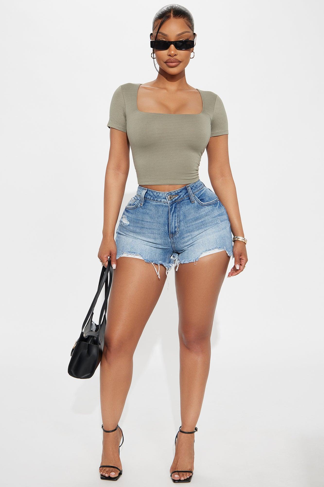 Adriana Double Lined Square Neck Short Sleeve Top - Olive Female Product Image