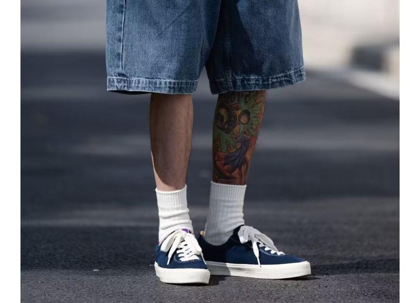 High Waist Wide Leg Denim Shorts Product Image