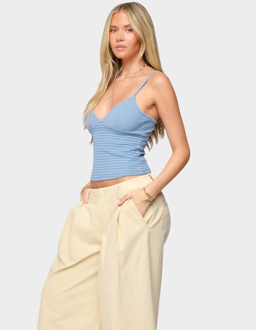 EDIKTED Hemsley Striped Ribbed Tank Top - BLUE Product Image