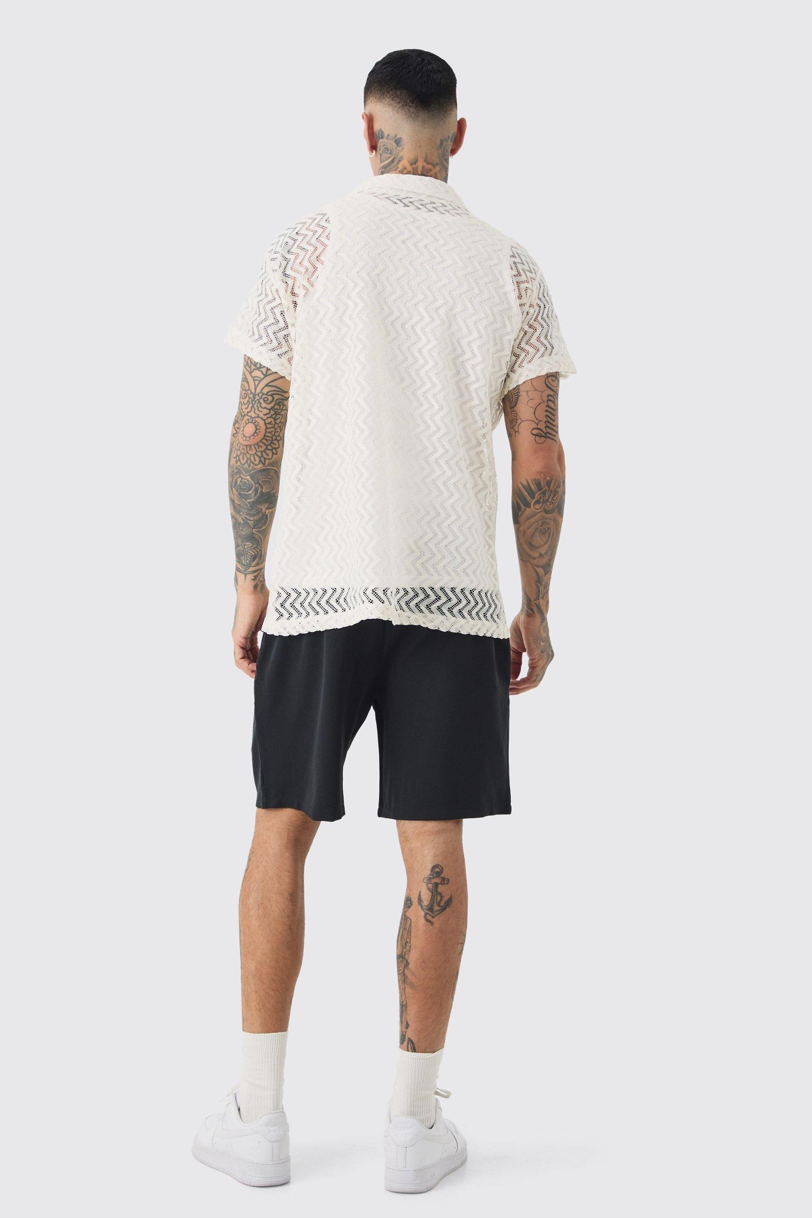 Tall Crochet Shirt & Short Set | boohooMAN USA Product Image