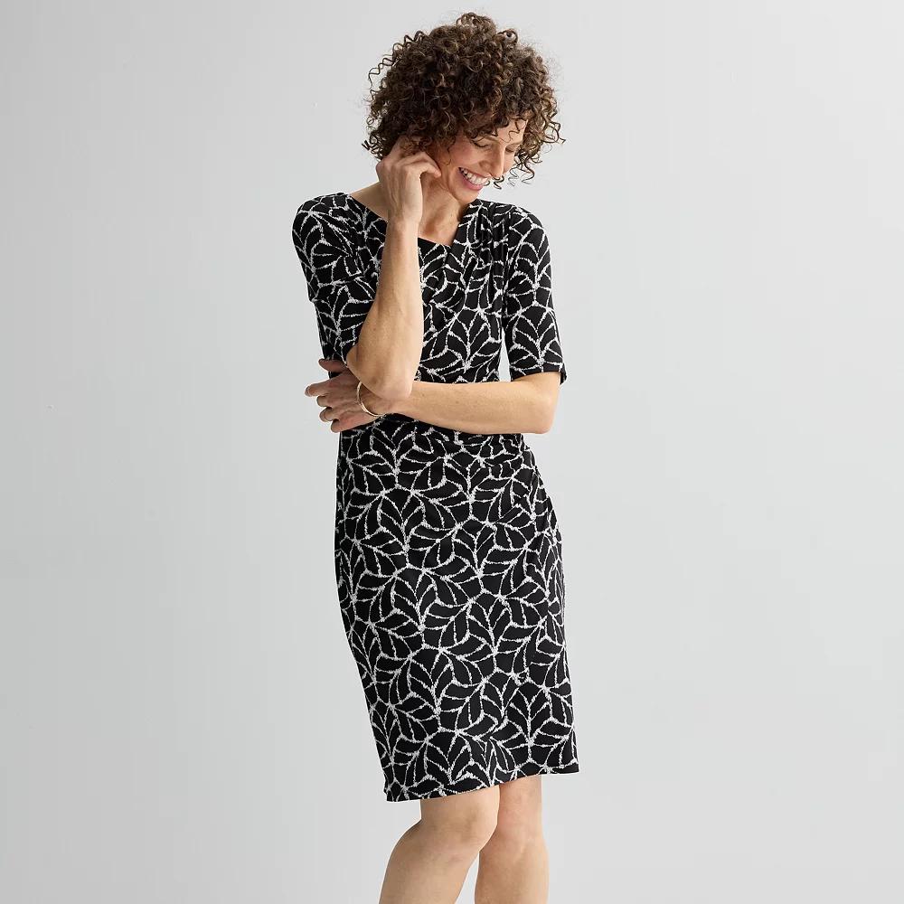 Women's Connected Apparel Asymmetrical Neck Elbow Sleeve Dress, Size: 4, Black Product Image