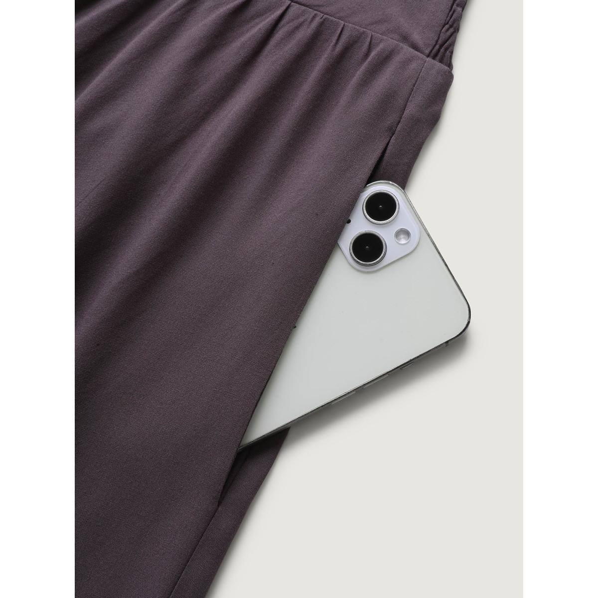 Plus Size High-Low Hem Wide Waistband Midi Skirt Women DarkGray Leisure Asymmetrical Loose Low stretch Side seam pocket Casual Skirts BloomChic 30/6X Product Image