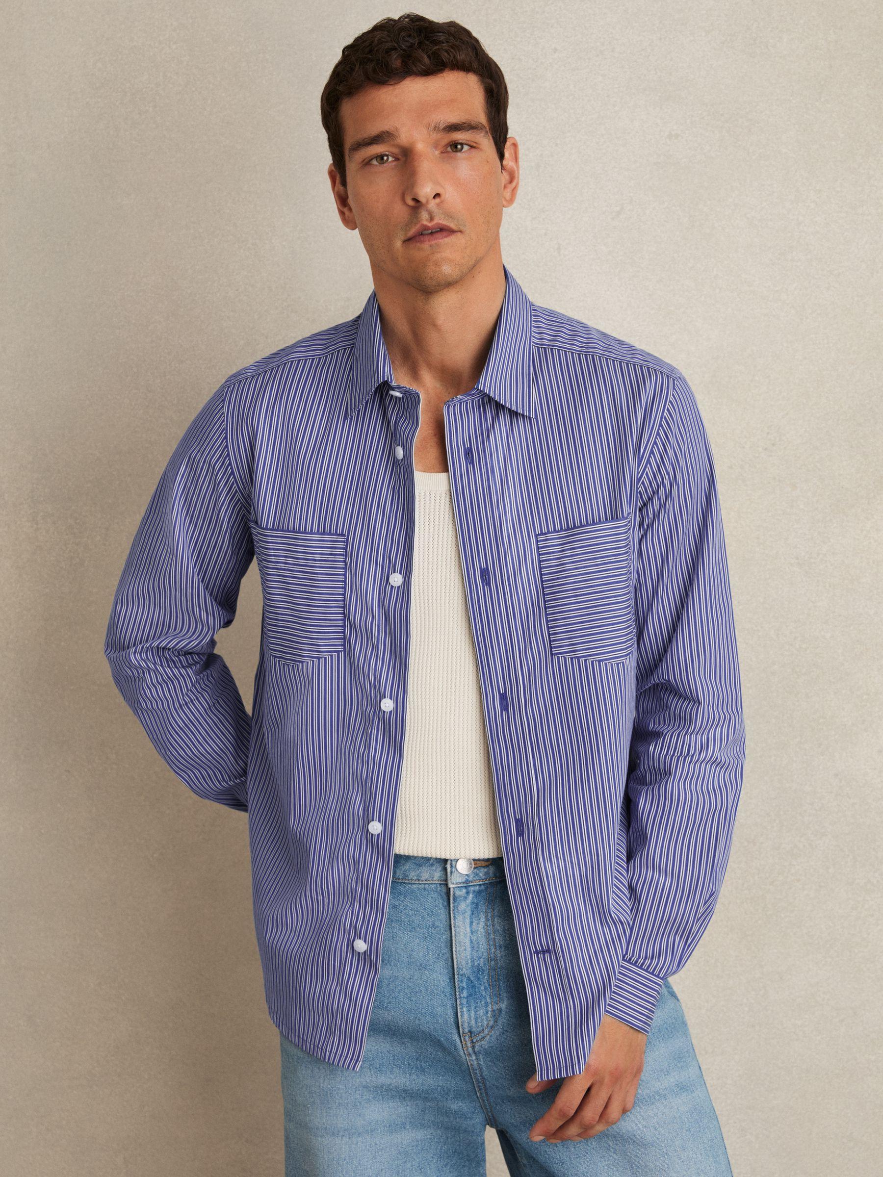 Cotton-Poplin Stripe Twin-Pocket Shirt in Blue/White Product Image