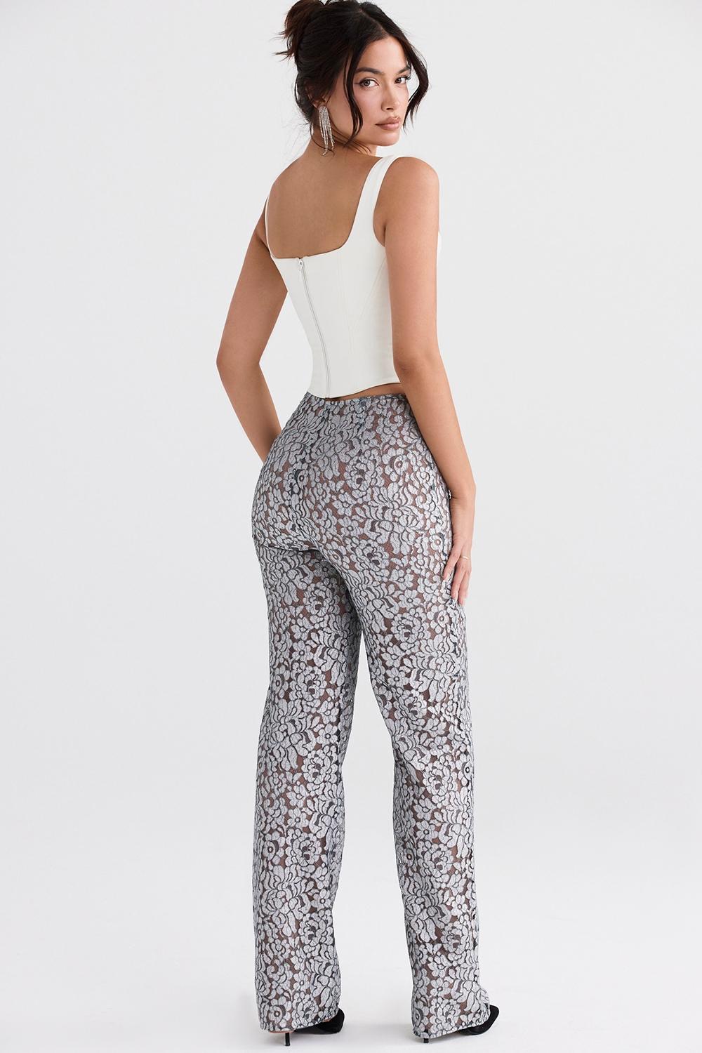 Mara  silver metallic lace trousers Product Image