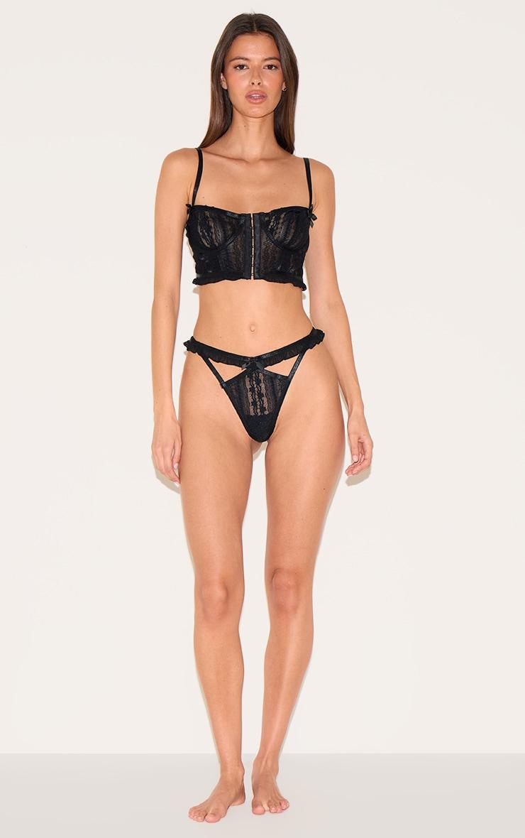 Black Textured Lace Corset Lingerie Set Product Image
