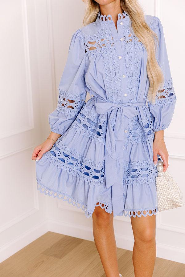 Tea Time Embroidered Mini Dress in Sky Blue Product Image