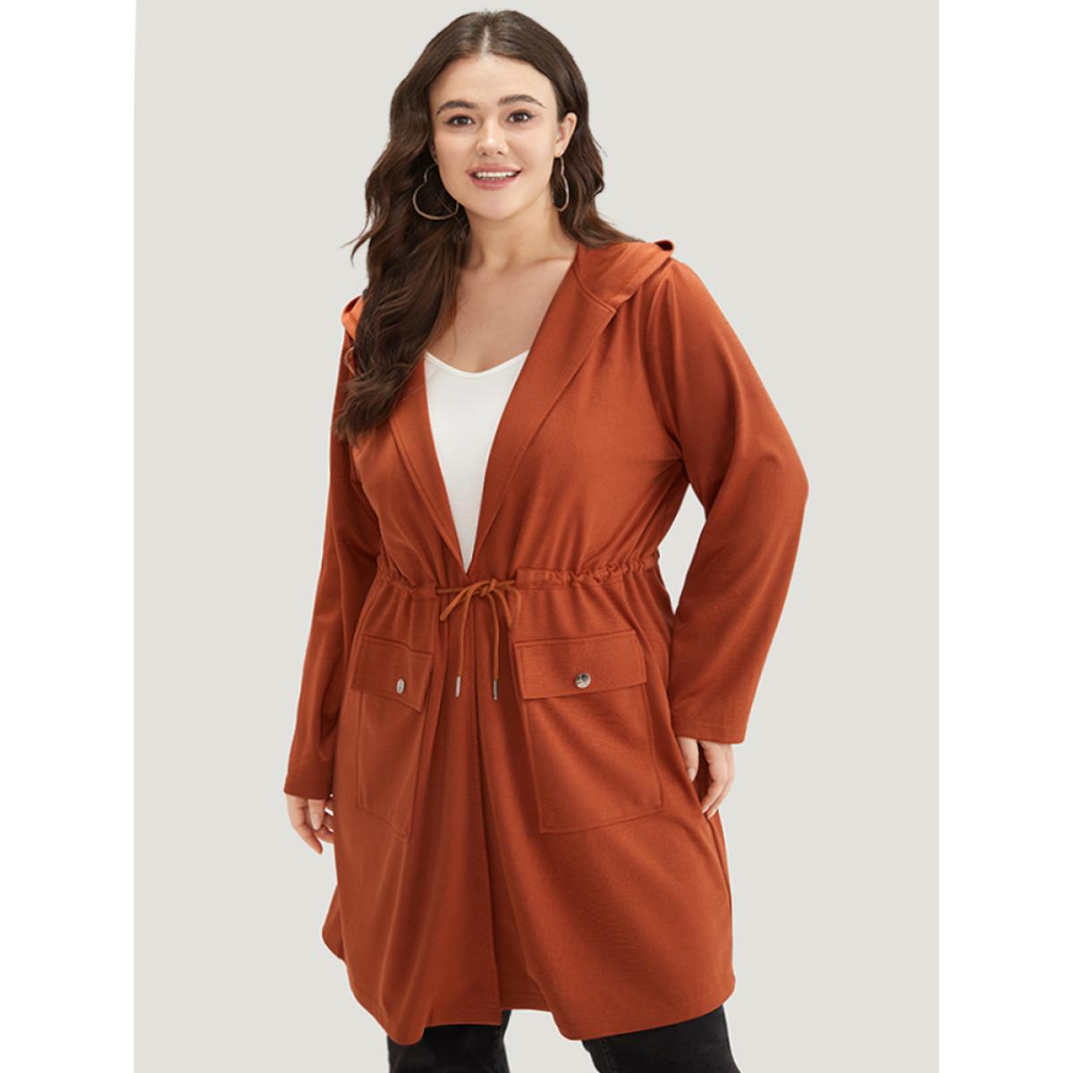 Plus Size Halloween Plain Hooded Pocket Drawstring Knot Coat Women OrangeRed Casual Plain Ladies Dailywear Winter Coats BloomChic 28/5X Product Image