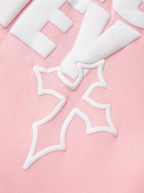 Street Letter Flame Print Zip Up Oversized Hoodie Product Image