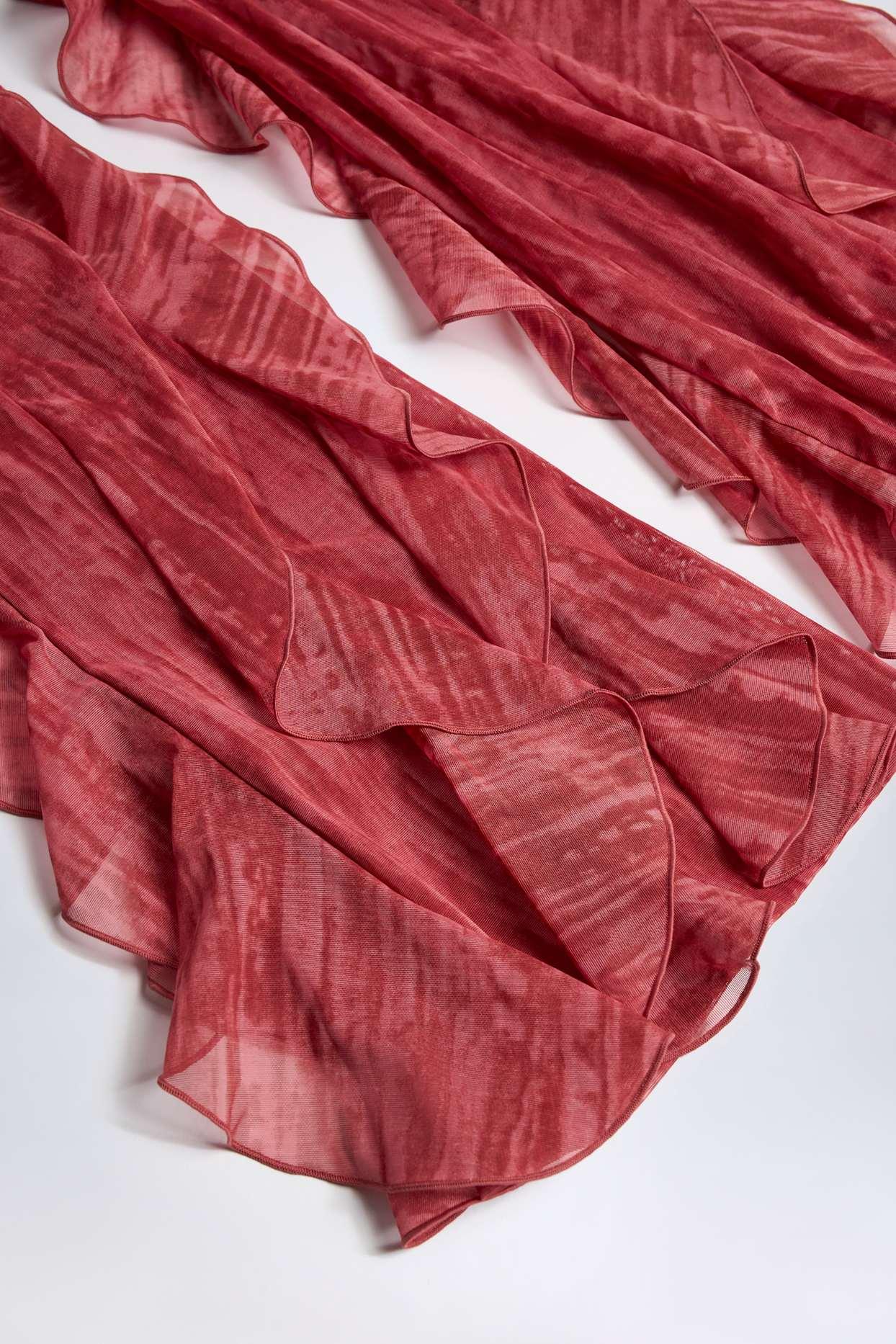 Ruffled Mid-Rise Flared Trousers in Red Print Female Product Image