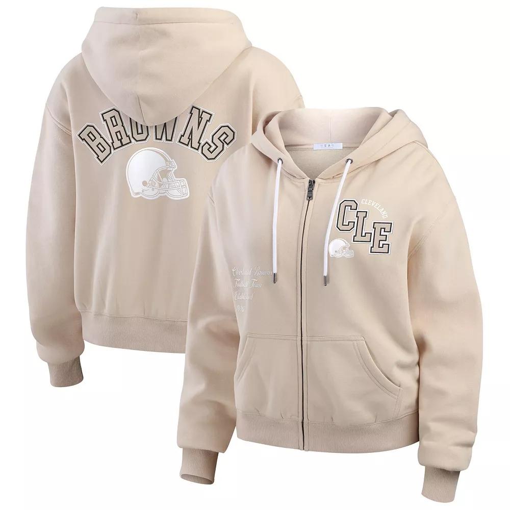 Women's WEAR by Erin Andrews Oatmeal Cleveland Browns Tonal Full-Zip Hoodie,  Product Image