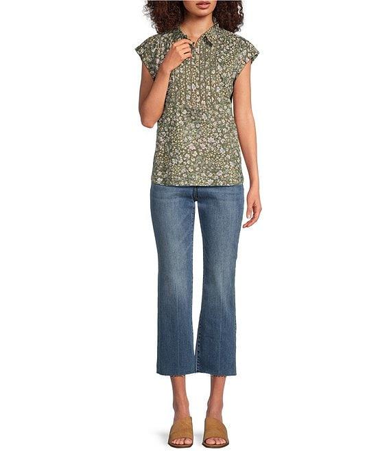 Lucky Brand Floral Point Collar Cap Sleeve Blouse Product Image