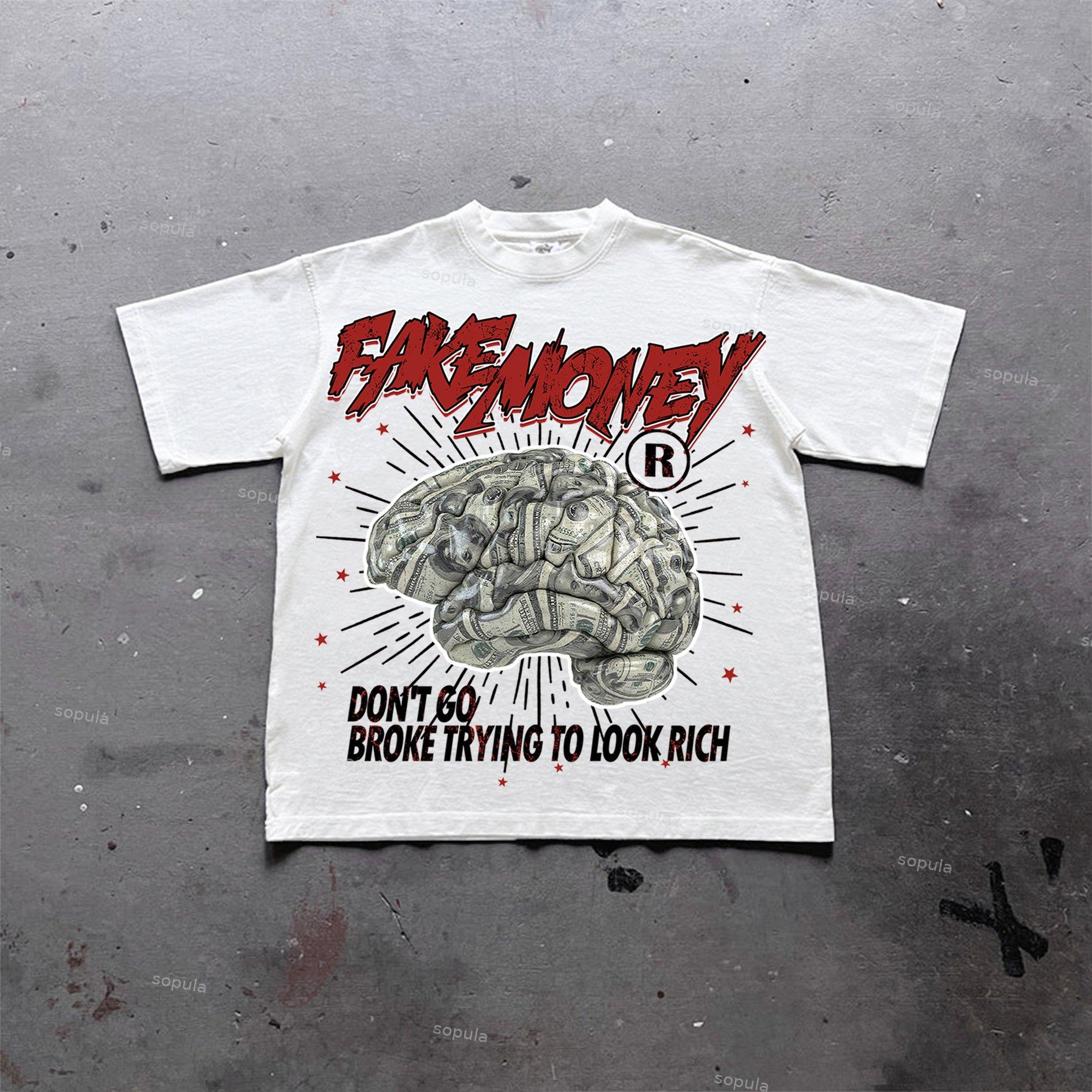 Sopula Don't Go Broke Trying To Look Rich Graphic Print Cotton T-Shirt Product Image