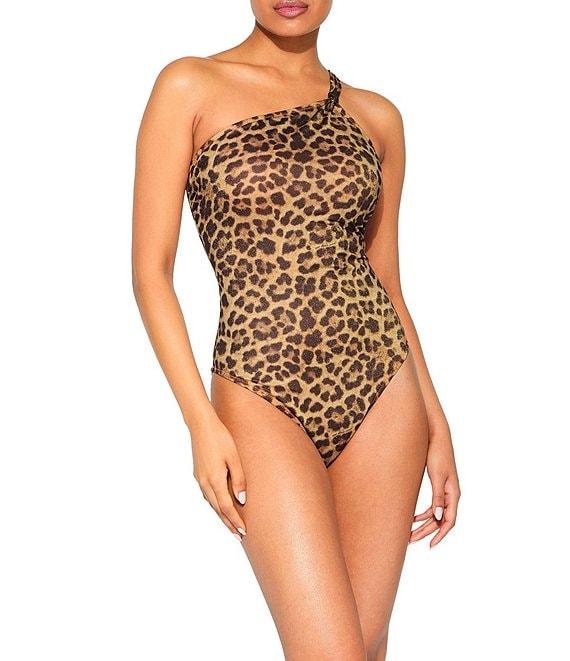 Kurt Geiger London Kensington Animal Print Asymmetrical Neck One Piece Swimsuit Product Image