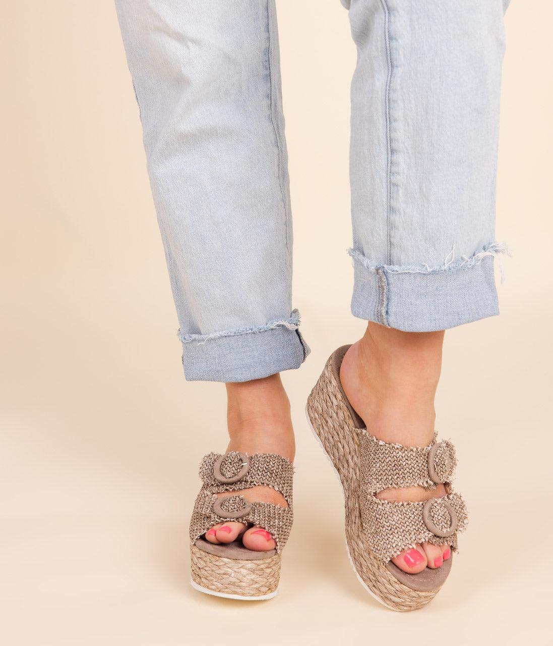Eriwen Buckle Wedge in Taupe (Online Exclusive) Product Image