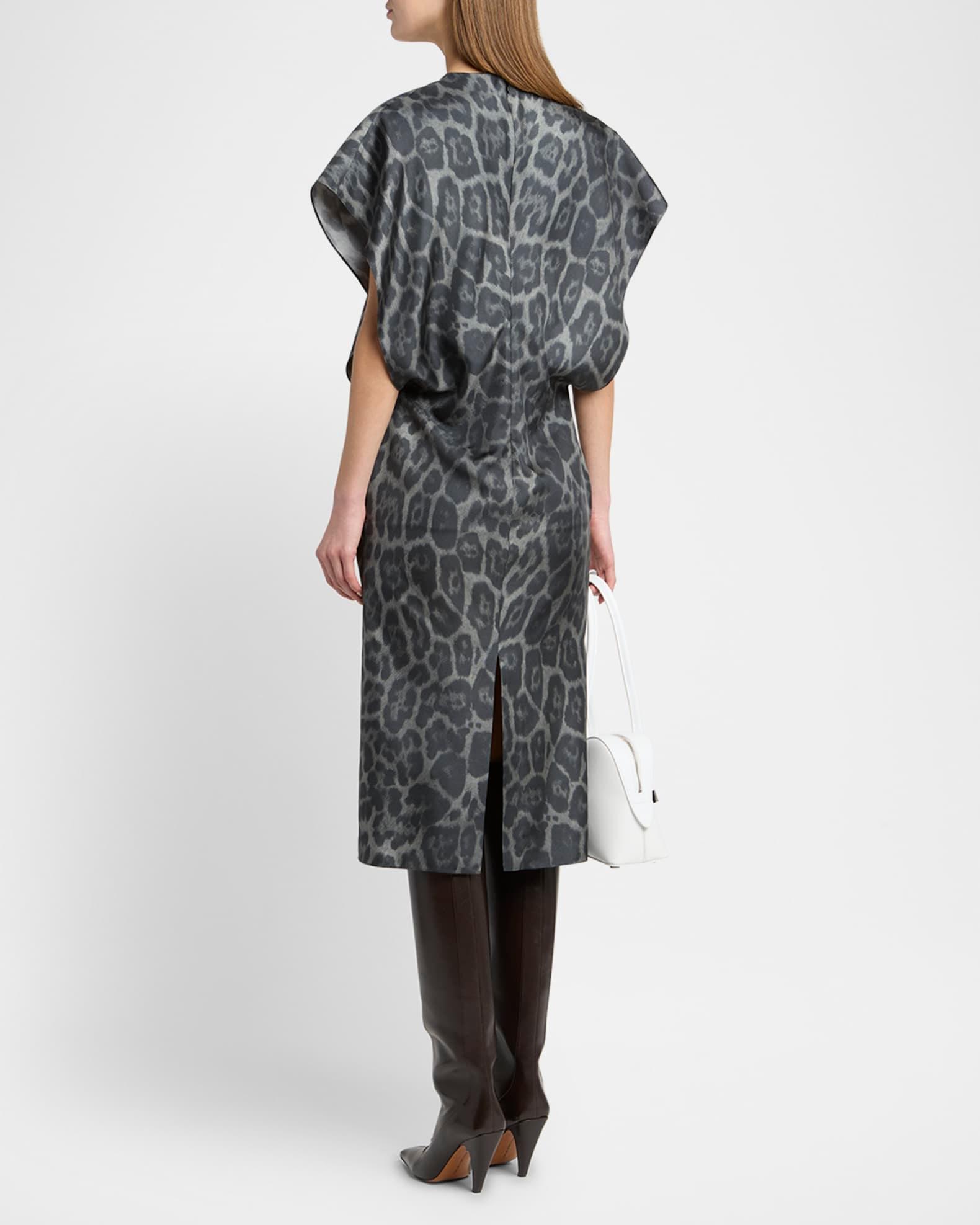 Leopard Print V-Neck Silk Dress Product Image