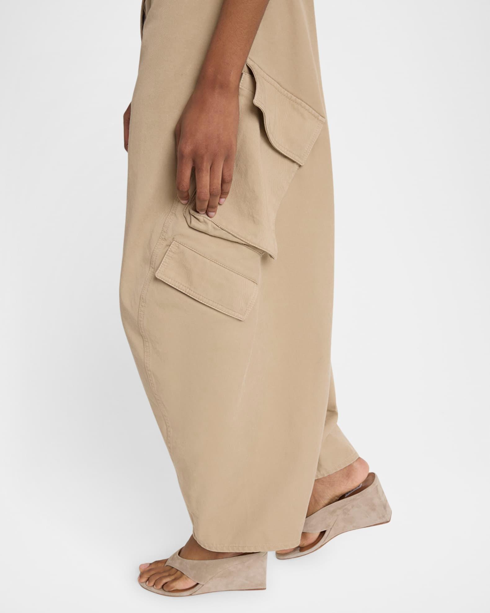 Mid-Rise Washed Chino Barrel-Leg Cargo Trousers Product Image