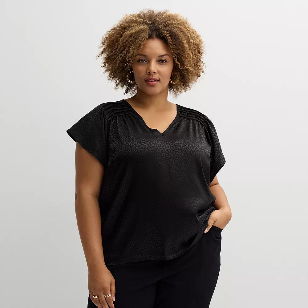 Plus Size Nine West V-Neck Blouse, Women's, Size: 3XL, Mineral Black Product Image