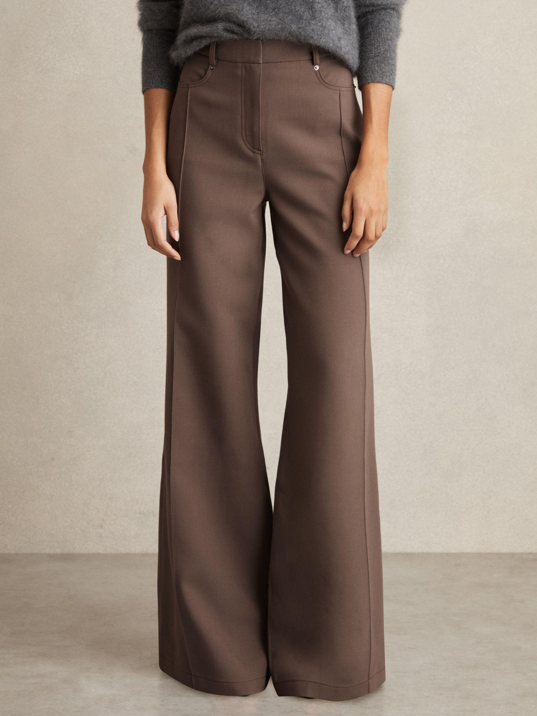 Linen Wide-Leg Whipstitch Trousers in White Product Image
