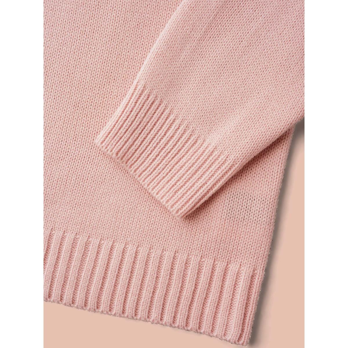 Plus Size Round Neck Heart Jacquard Ribbed Pullover Nudepink Women Leisure Loose Long Sleeve Round Neck Casual Pullovers BloomChic 30/6X Product Image