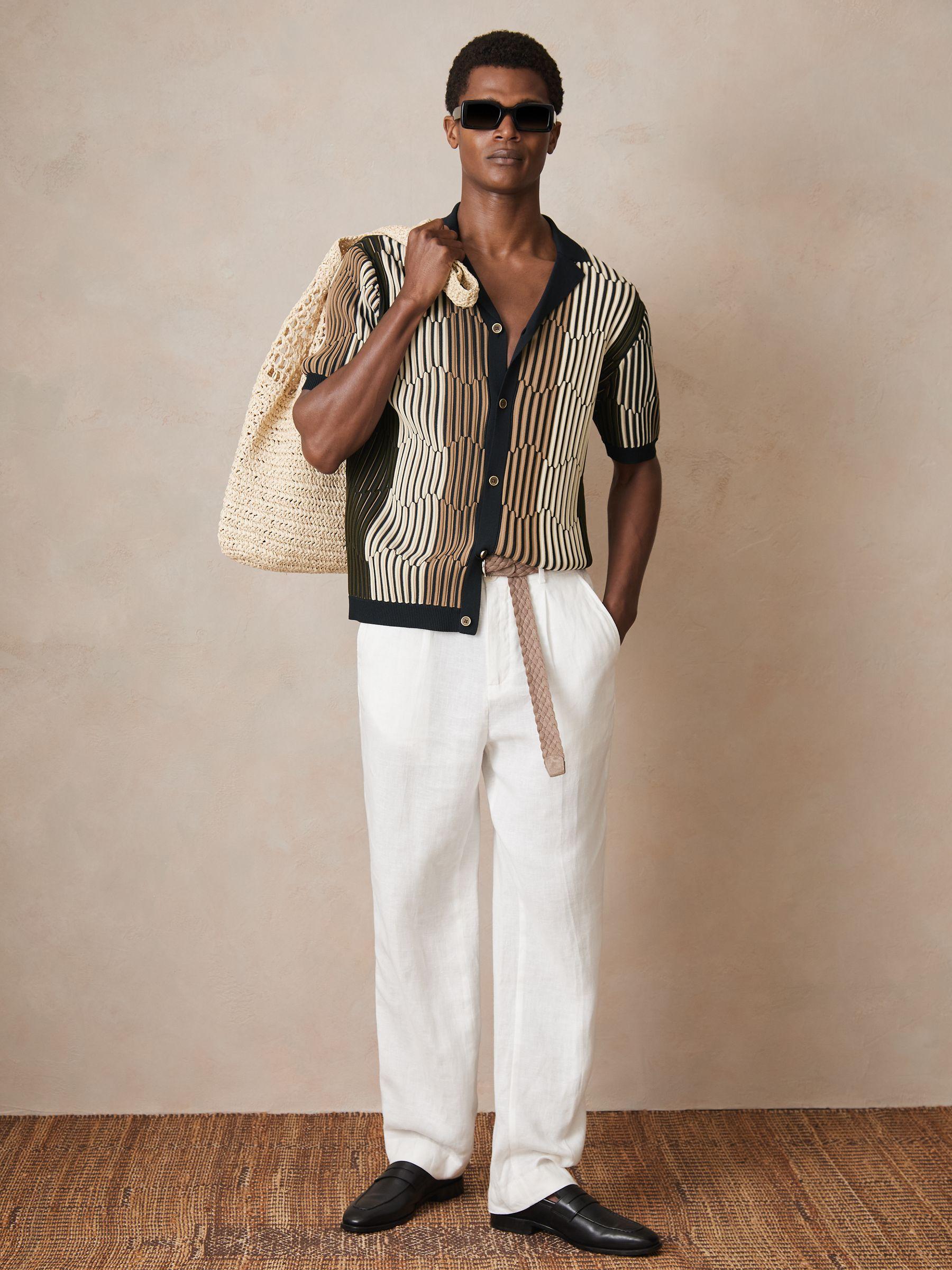 Reiss | Ché Stripe-Intarsia Shirt in Navy/Camel Product Image