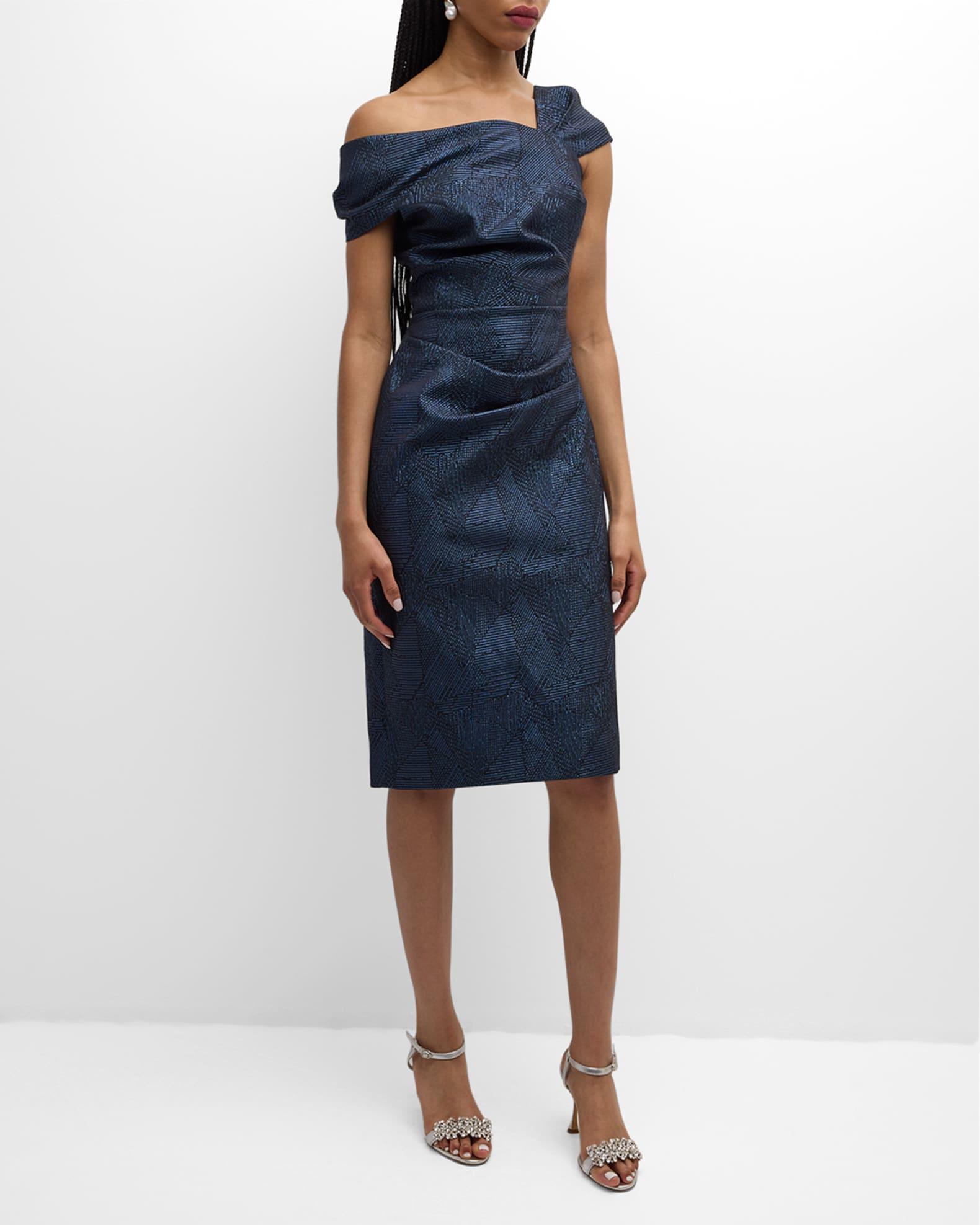 Ruched One-Shoulder Metallic Jacquard Dress Product Image