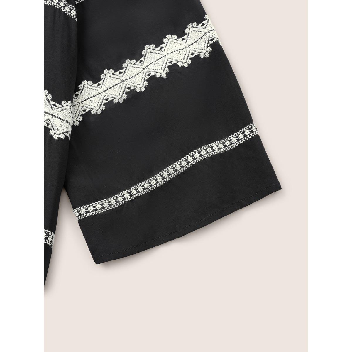 Plus Size Striped Embroidered Patchwork Kimono Women Black Resort Contrast Vacation Kimonos BloomChic 14-16/1X Product Image