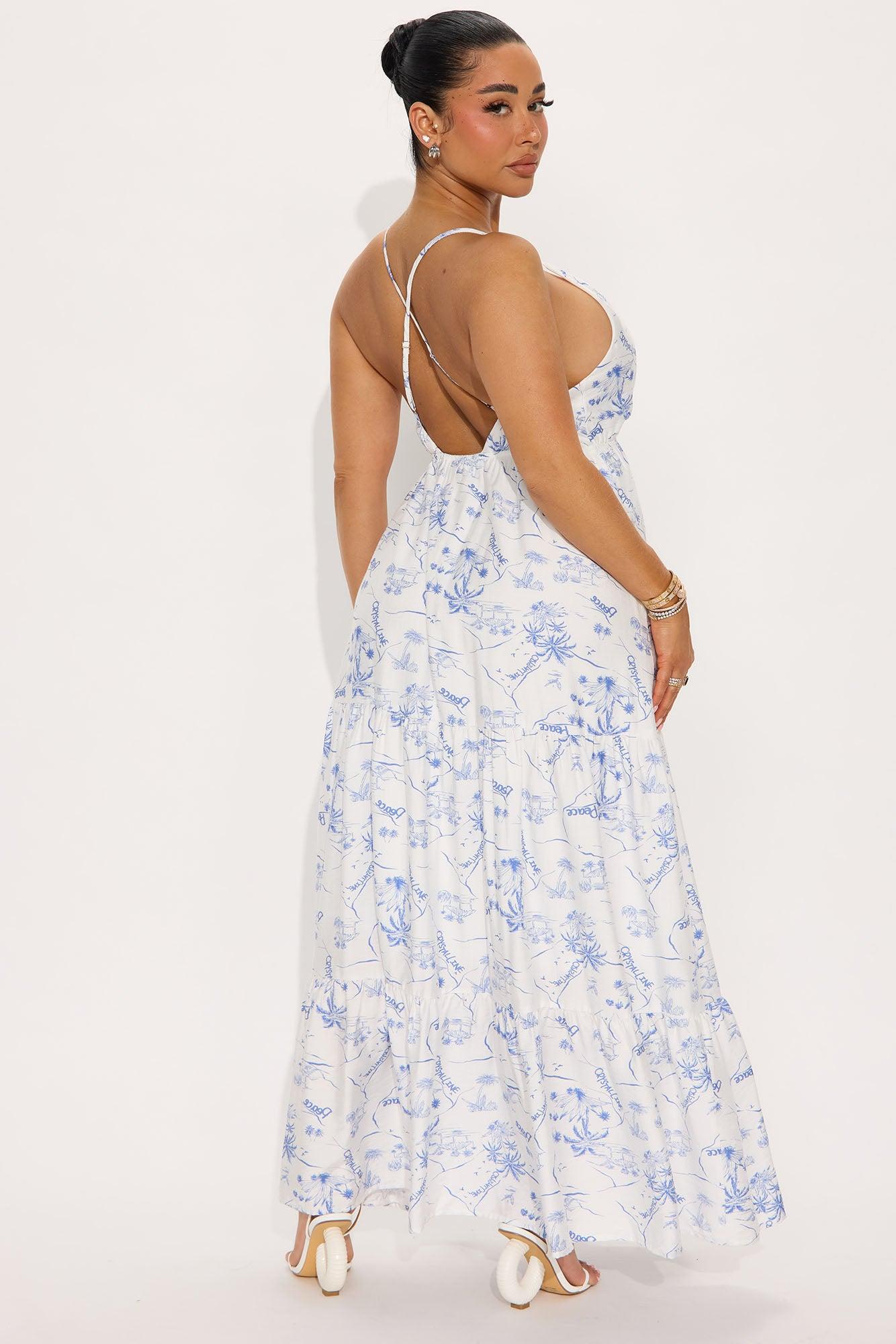 By The Beach Linen Maxi Dress - White/combo Product Image