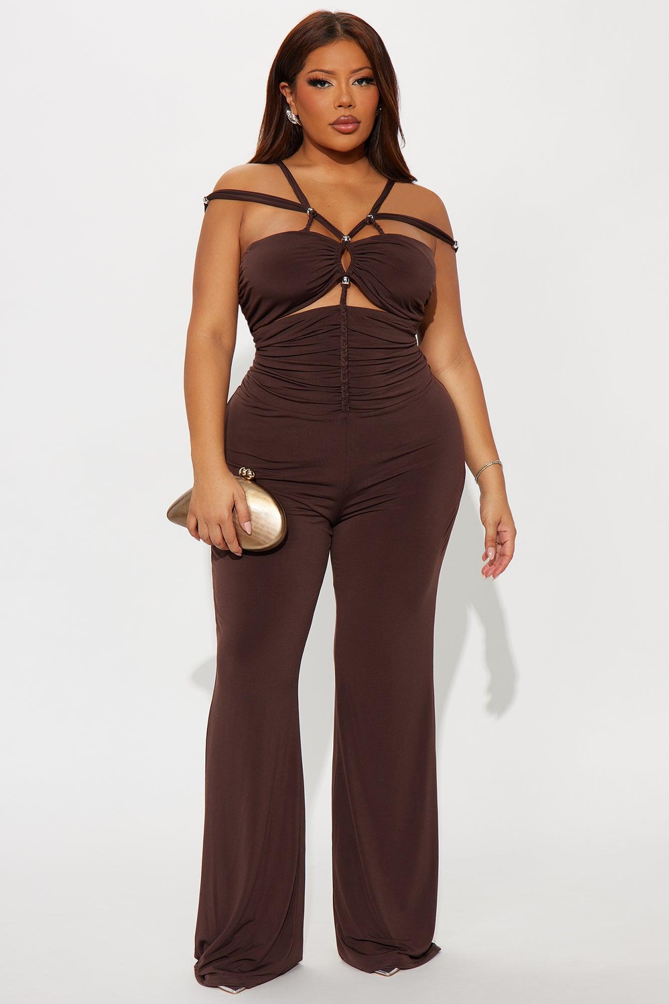 Seductive Energy Wide Leg Jumpsuit - Chocolate Female Product Image