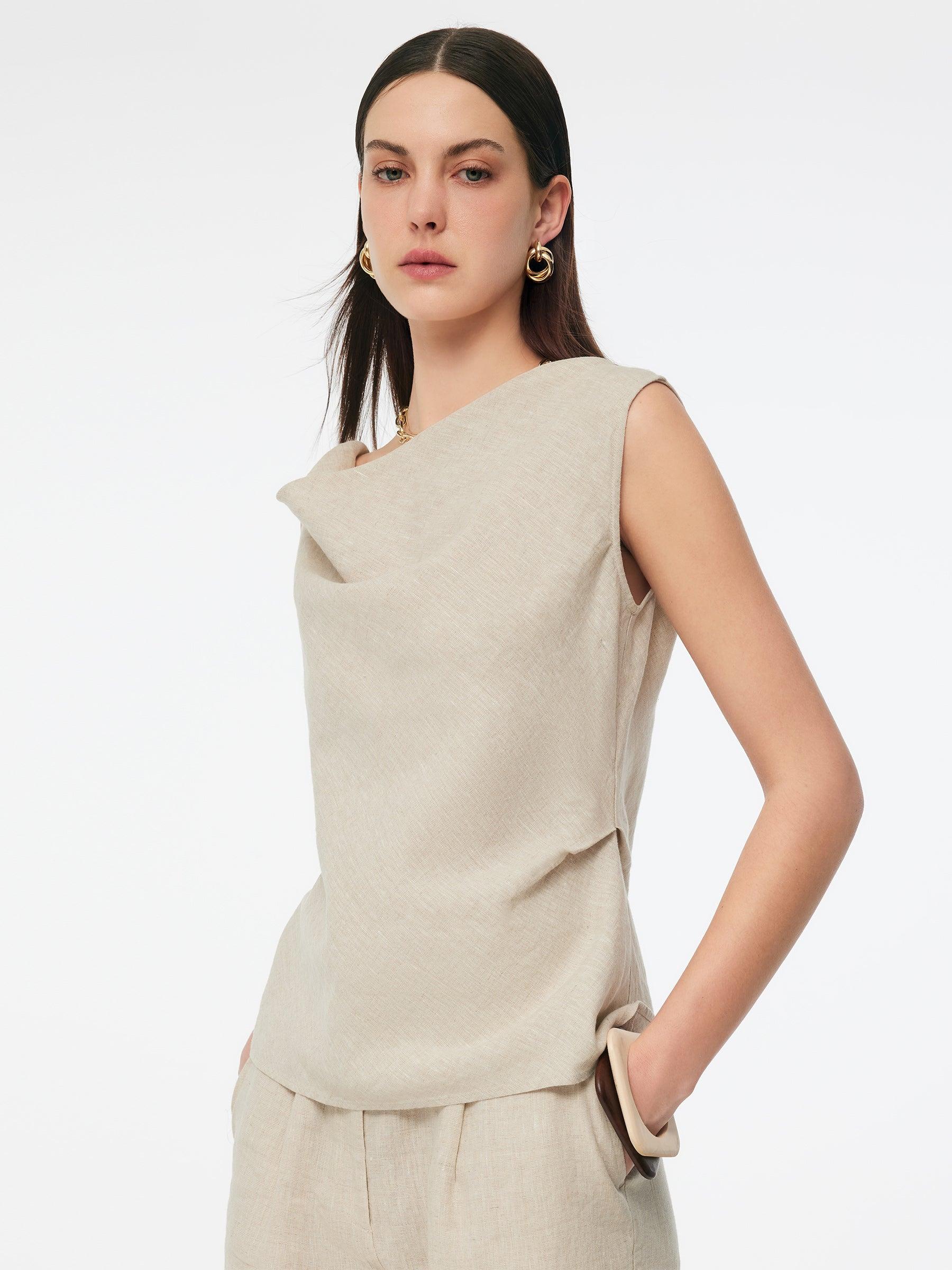 100% Linen Cowl Neck Women Tank Top Product Image
