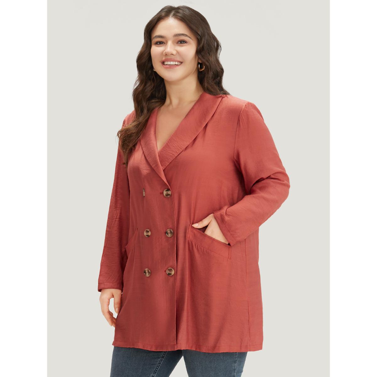 Plus Size Halloween Supersoft Essentials Lapel Collar Pocket Button Through Blazer OrangeRed Women Dailywear Plain Plain Sleeve Long Sleeve Suit Collar 12/L Pocket Casual Blazers BloomChic Product Image