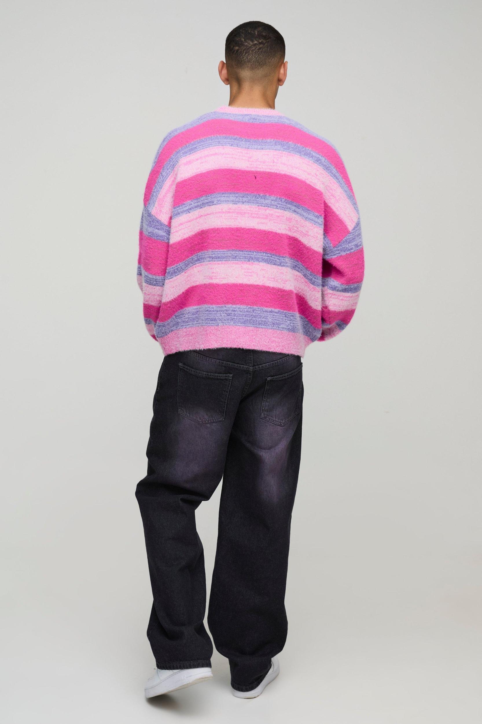 Boxy Brushed Stripe Knitted Sweater | boohooMAN USA Product Image
