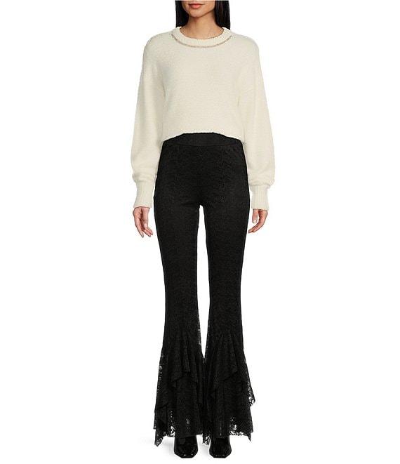 C&V Chelsea & Violet Round Neck Rhinestones Long Sleeve Sweater Product Image